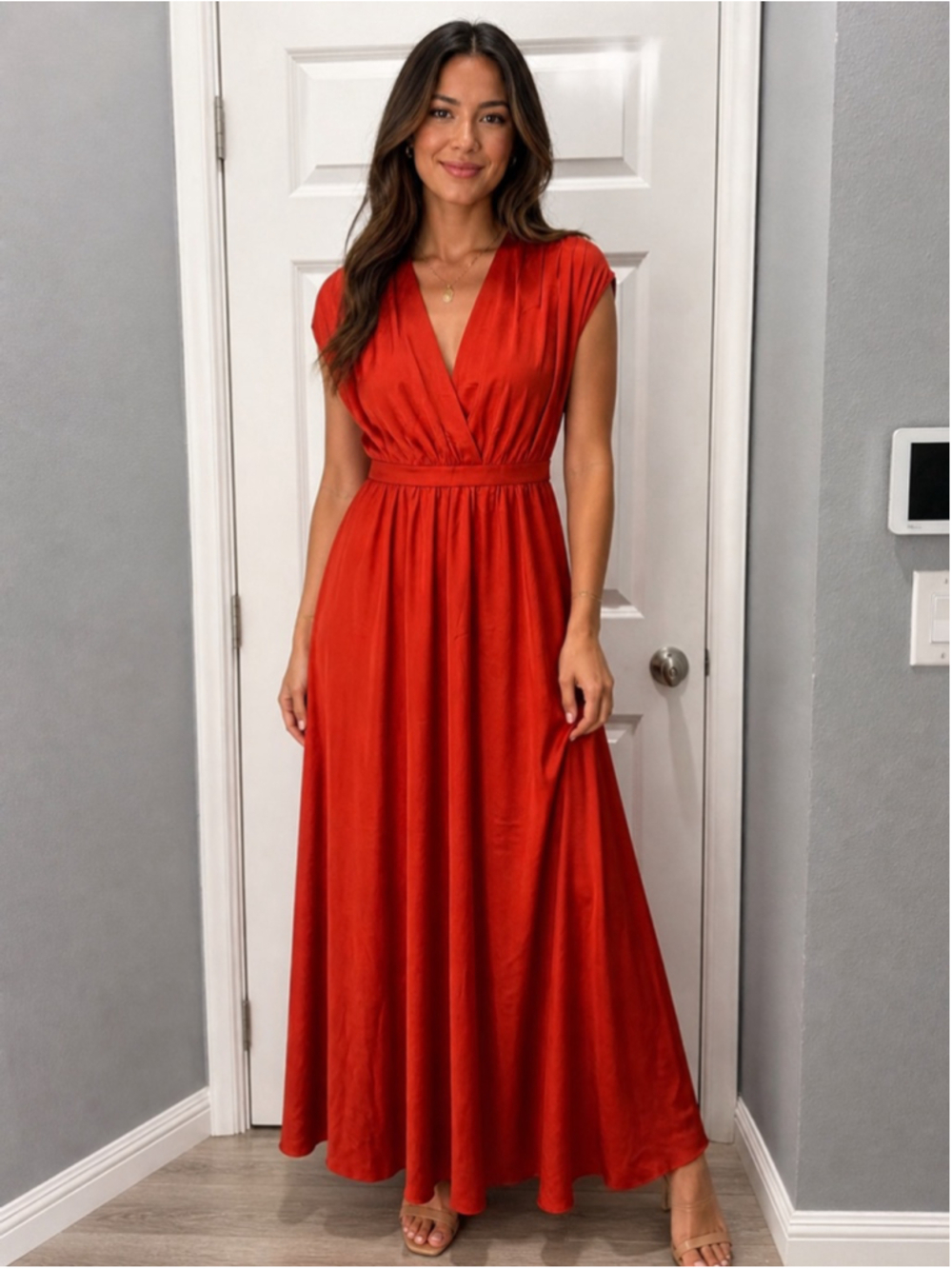 Women's SACHIN & BABI Orange Red V-Neck Maxi Dress S